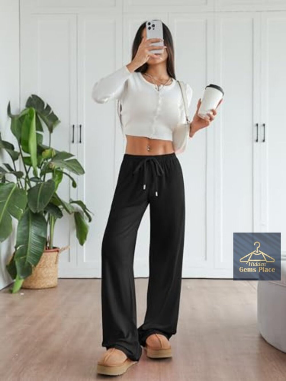 Wide Leg Lounge Pants Low Rise Baggy Pajama Bottoms with Pockets Y2K 22/30 - Picture 4 of 7